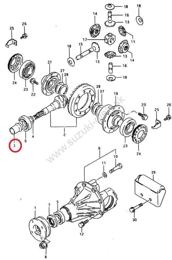 Vymedzovacie puzdro diferenciálu na hruške Suzuki – Obrázok 2