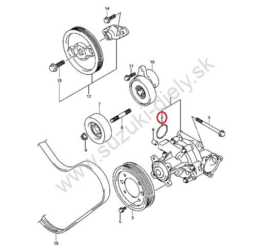 Tesnenie vodnej pumpy Vitara / Grand Vitara / SX4 /2.0 16v Baleno 1.8 16v – Obrázok 2